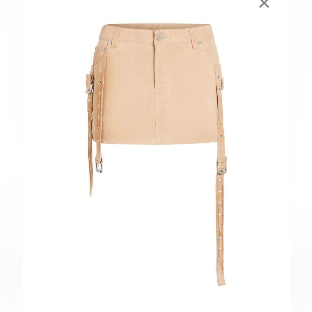 Retrofete VERNA suede LEATHER SKIRT Tan Mini buckles low rise NWT XL - Picture 7 of 15